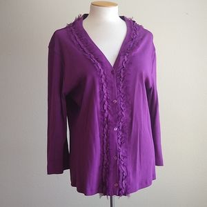 Notations women's silk trimmed cotton pansy purple cardigan L euc